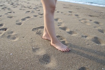 浜, 砂, 足, 海, 女性, サマータイム, 脚, 足, 水, ウォーキング, 脚, 自然,...