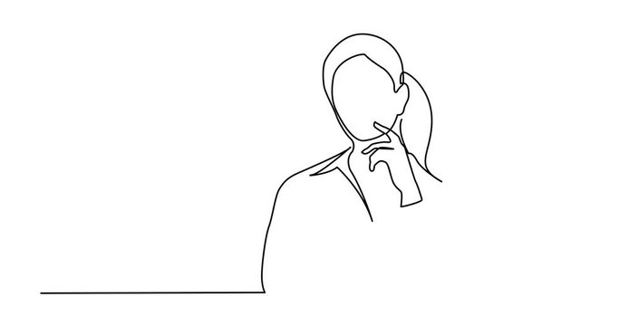 Animation of continuous line drawing of young woman thinking