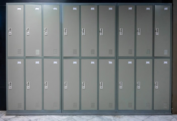 metal cabinets school or gym with  handles and locks in two row