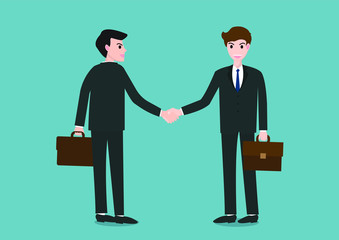 Fototapeta premium Two businessman standing and shaking hands with happy faces.Vector illustration.
