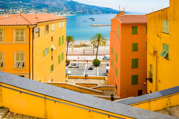 On the streets of the beautiful Mediterranean city of Menton. French Riviera. Cote d'Azur. - 213734822
