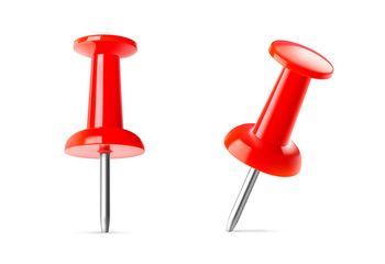 Set of realistic red thumbtacks isolated on white background. Vector illustration ready to use for your design. EPS10.