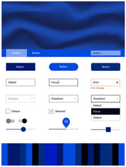 Dark BLUE vector ui ux kit with lines, ovals.