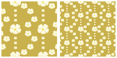 Seamless vector illustration background with plumeria flowers and leaves pattern.