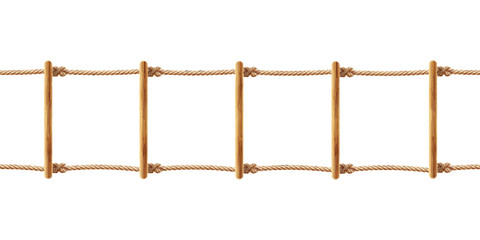 Vector realistic brown rope ladder isolated on white background. Staircase with cords and wooden rods, equipment for climbing up or down. Decorative horizontal seamless pattern for your design © vectorpocket