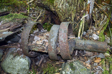 Fototapeta premium Ruins of an old mill covered with wood 