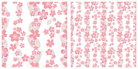 Seamless vector illustration background with cherry blossom flowers and leaves pattern.