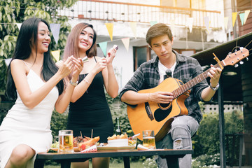 Teenagers are having fun together and celebrate the festival.