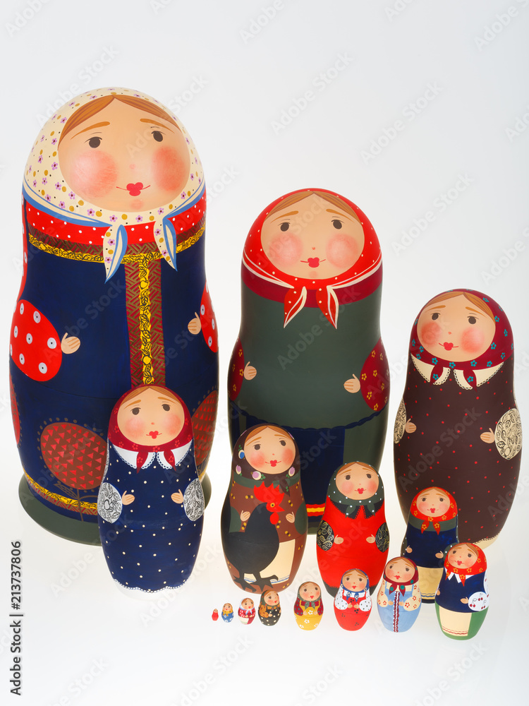 Wall mural Set of Russian dolls babushka matryoshka isolated on white