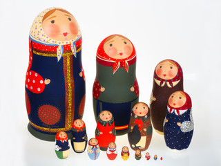 Set of Russian dolls babushka matryoshka isolated on white