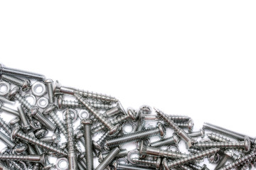 Medium Size Collection Of Iron Screws, Wood Screws and Bolts With A Diagonal Line For Text