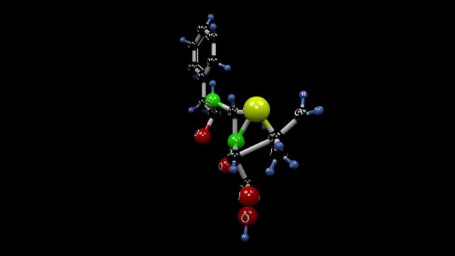 Benzylpenicillin molecule. Molecular structure of the antibiotic of the penicillin group. Alpha channel.
