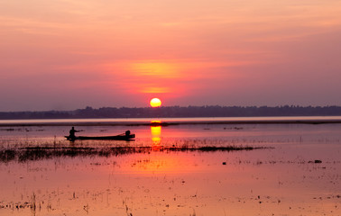 Fototapeta na wymiar Silhouette fishermen