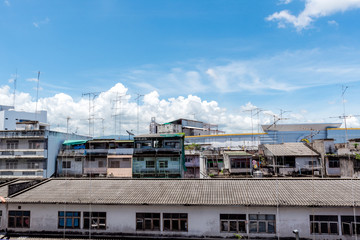 Fototapeta premium Community house roof with old antenna