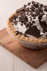 chocolate cream pie with chocolate shavings