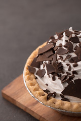 chocolate cream pie with chocolate shavings