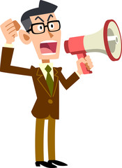 Fototapeta premium 拡声器で意見を伝えるビジネスマン_茶色のジャケット 