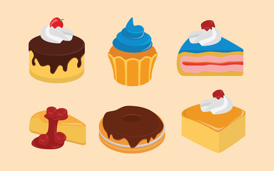 sweet cake set collections with flat style vector graphic illustration