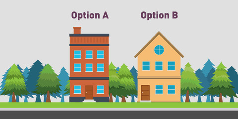 compare between two house to buy with option A and B vector illustration