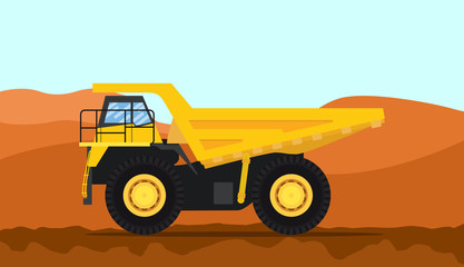 a big dump heavy truck with yellow color and mountain background vector illustration