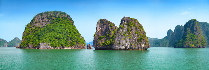 Panorama of rocks, cliffs and islands of Halong Bay (Vietnam)