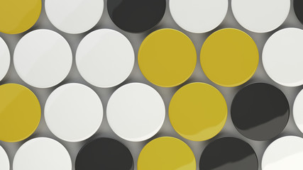 Blank black, white and yellow badges on white background