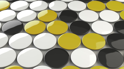 Blank black, white and yellow badges on white background