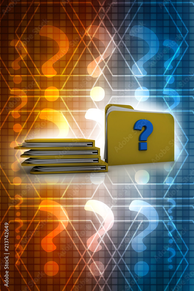 Poster 3d rendering file folder with question symbol