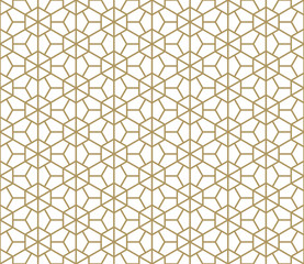 Seamless pattern based on Japanese ornament Kumiko.Golden color.