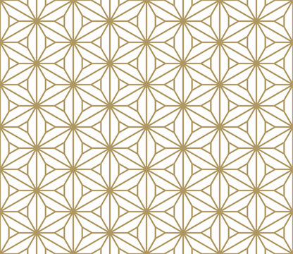 Seamless pattern based on Japanese ornament Kumiko.Golden color. © Aleksei