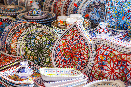ROME, ITALY, on March 11, 2017. Various authentic Italian pottery on a market counter at Campo Di Fiori Square
