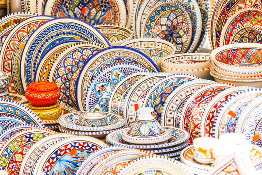 ROME, ITALY, on March 11, 2017. Various authentic Italian pottery on a market counter at Campo Di Fiori Square
