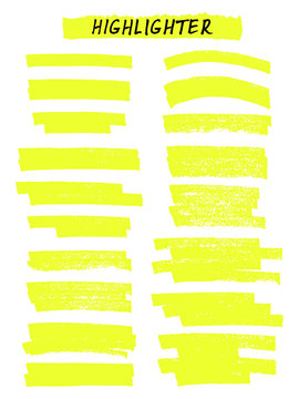 Vector Yellow Highlighter Brush Lines On White Background. Hand 