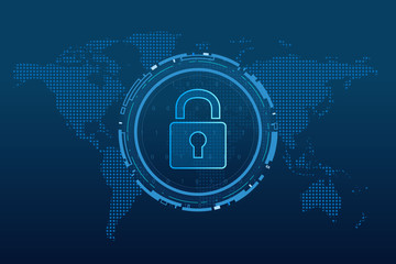 Cyber security technology concept , Shield With Keyhole icon with world map background , personal data , vector illustration.