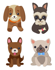 Dogs and Puppies Set Poster Vector Illustration