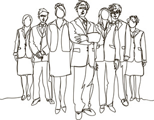 Business team. Continuous line drawing
