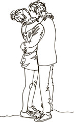 Loving couple. Continuous line drawing