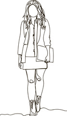 Standing business woman with papers. Continuous line drawing