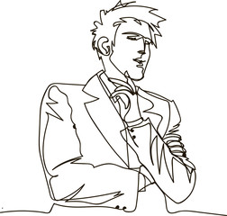 Thinking man . Continuous line drawing