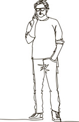 young man talking on mobile phone. Continuous line drawing