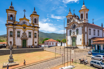 Main square in the colonial town Mariana in Minas Gerais, Brazil