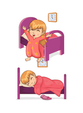 Sleep Time and Girl Collection Vector Illustration
