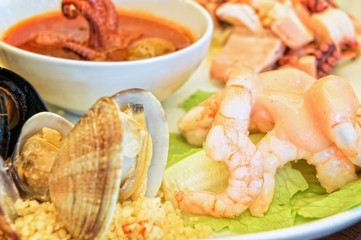 Mixed seafood plate closeup