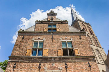 Facade and church tower in Lochem, Netherlands