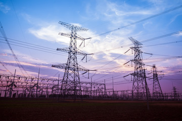 Transmission tower in the evening