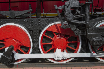 An old locomotive of the early twentieth century. Details and design features
