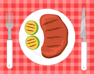 Steak and Vegetables Picnic Vector Illustration
