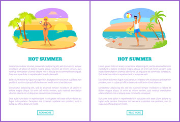 Hot Summer Web Posters Set Woman Sexy Bikini Man
