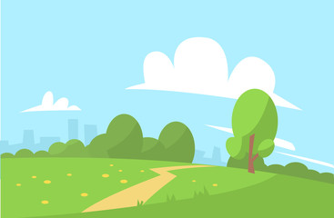 Summer landscape vector illustration cartoon style background
