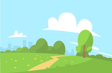 Obraz premium Summer landscape vector illustration cartoon style background